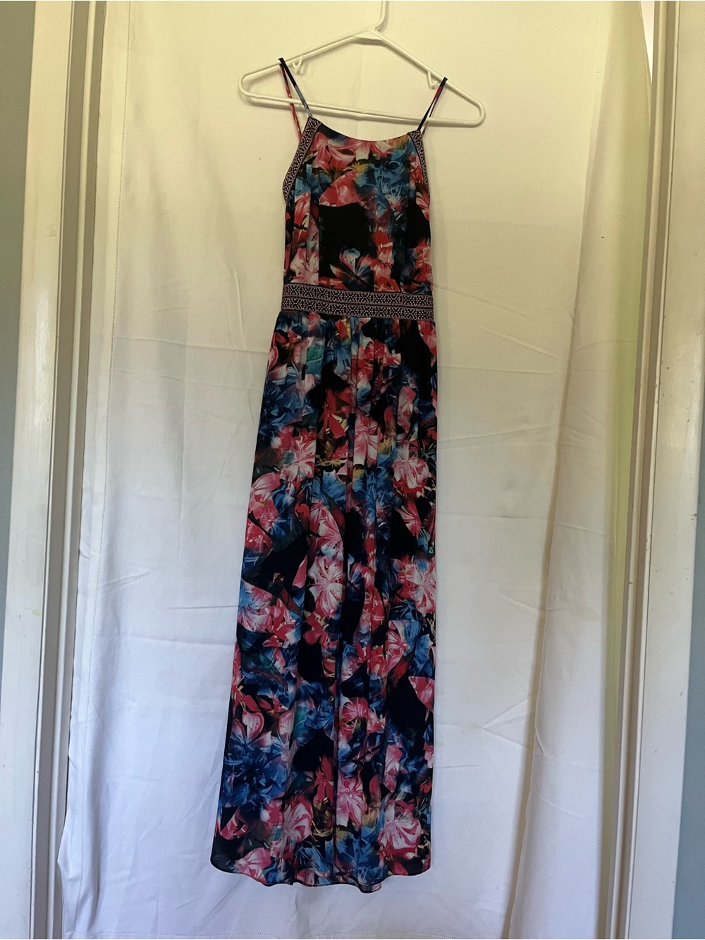 Floral Maxi Dress with Spaghetti Straps - Navy, Pink, Blue